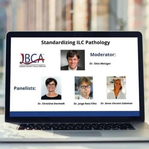Photo of computer with Standardizing ILC Pathology slide showing