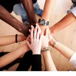 Group of hands of diverse women