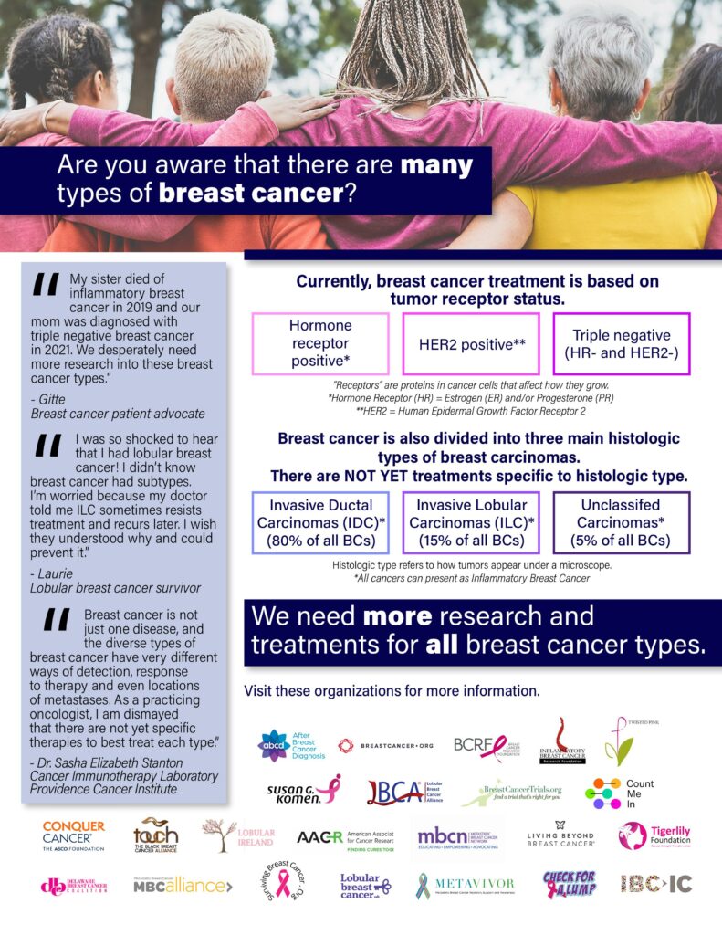 Information on various types of breast cancer listed