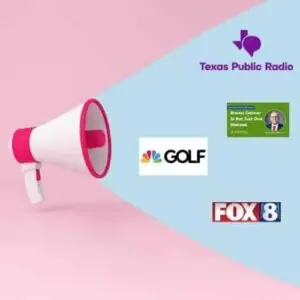Megaphone with logos of media outlets