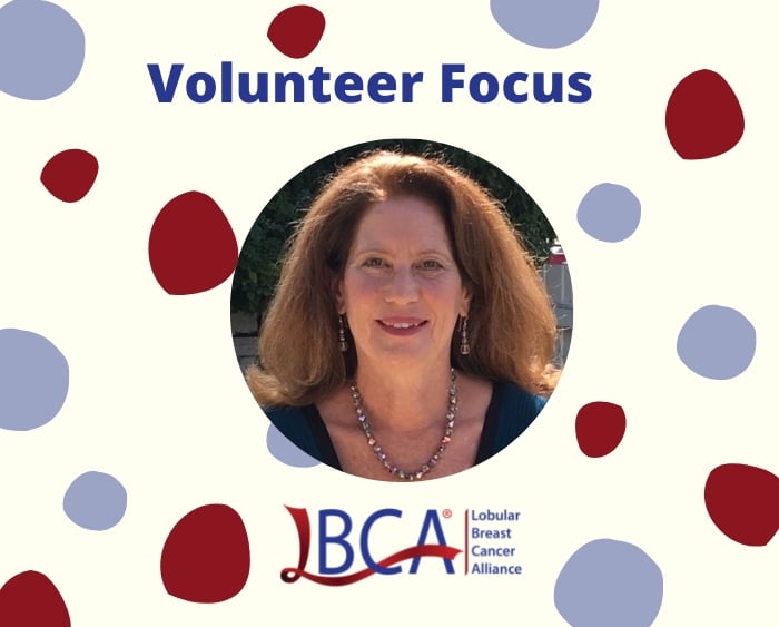 Headshot of woman in Volunteer Focus frame with circles scattered around it.