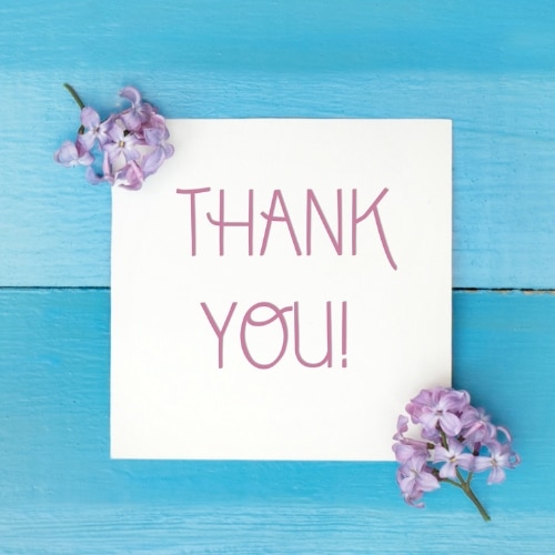 Thank you sign with flowers